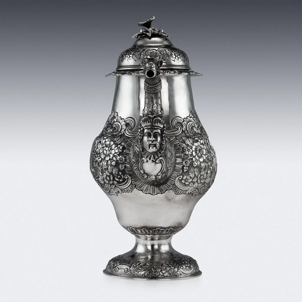 Pushkin Antiques - ANTIQUE 19thC IRISH SOLID SILVER FIGURAL COFFEE POT, JAMES LE BAS, DUBLIN c.1821-04.jpg