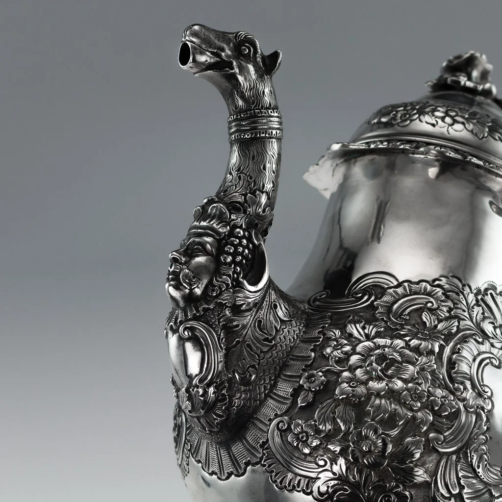 Pushkin Antiques - ANTIQUE 19thC IRISH SOLID SILVER FIGURAL COFFEE POT, JAMES LE BAS, DUBLIN c.1821-14.jpg