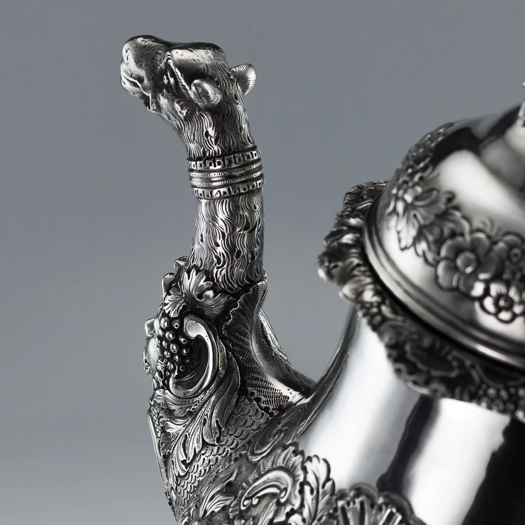 Pushkin Antiques - ANTIQUE 19thC IRISH SOLID SILVER FIGURAL COFFEE POT, JAMES LE BAS, DUBLIN c.1821-15.jpg