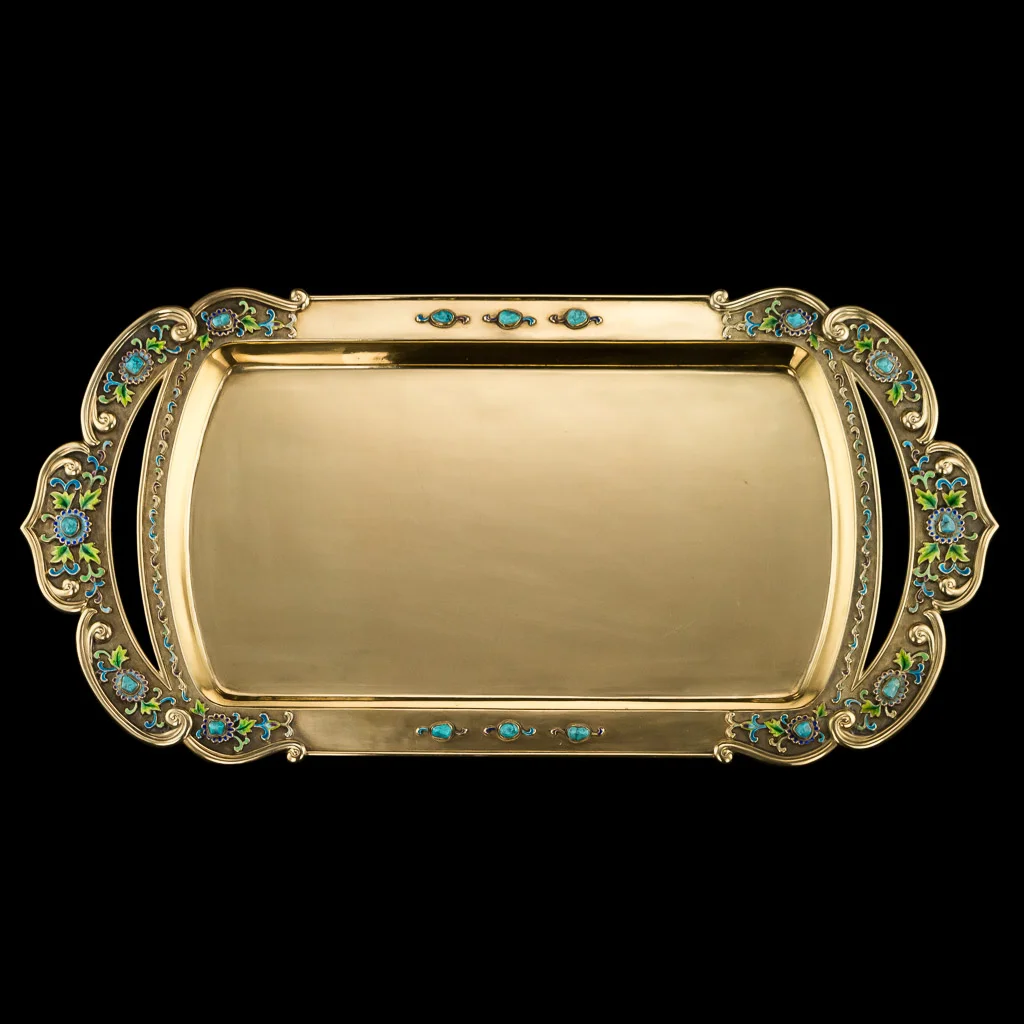 PUSHKIN ANTIQUES - VINTAGE 20thC CHINESE SOLID SILVER & ENAMEL EXCEPTIONAL SAKE SET ON TRAY c.1970 18.jpg