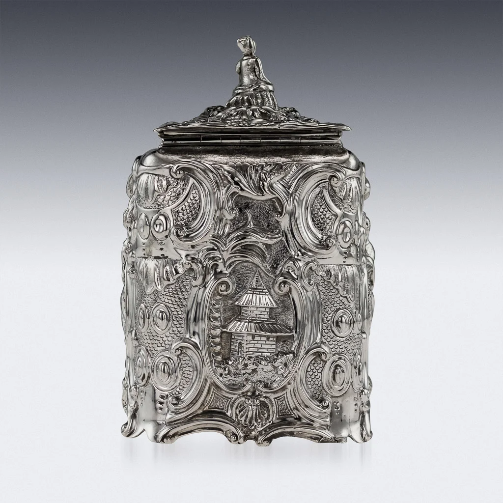 PUSHKIN ANTIQUES - ANTIQUE 19THC RARE REGENCY SOLID SILVER CHINOISERIE TEA CADDY, LONDON C.1831 04.jpg