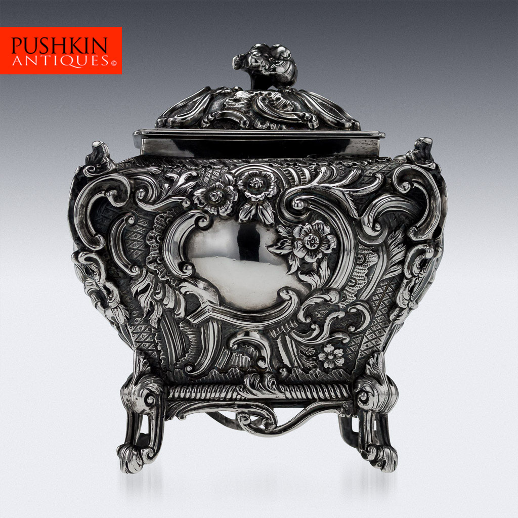 ANTIQUE 19thC RARE SCOTTISH SOLID SILVER CHINOISERIE TEA CADDY, C BENDY c.1823.jpg