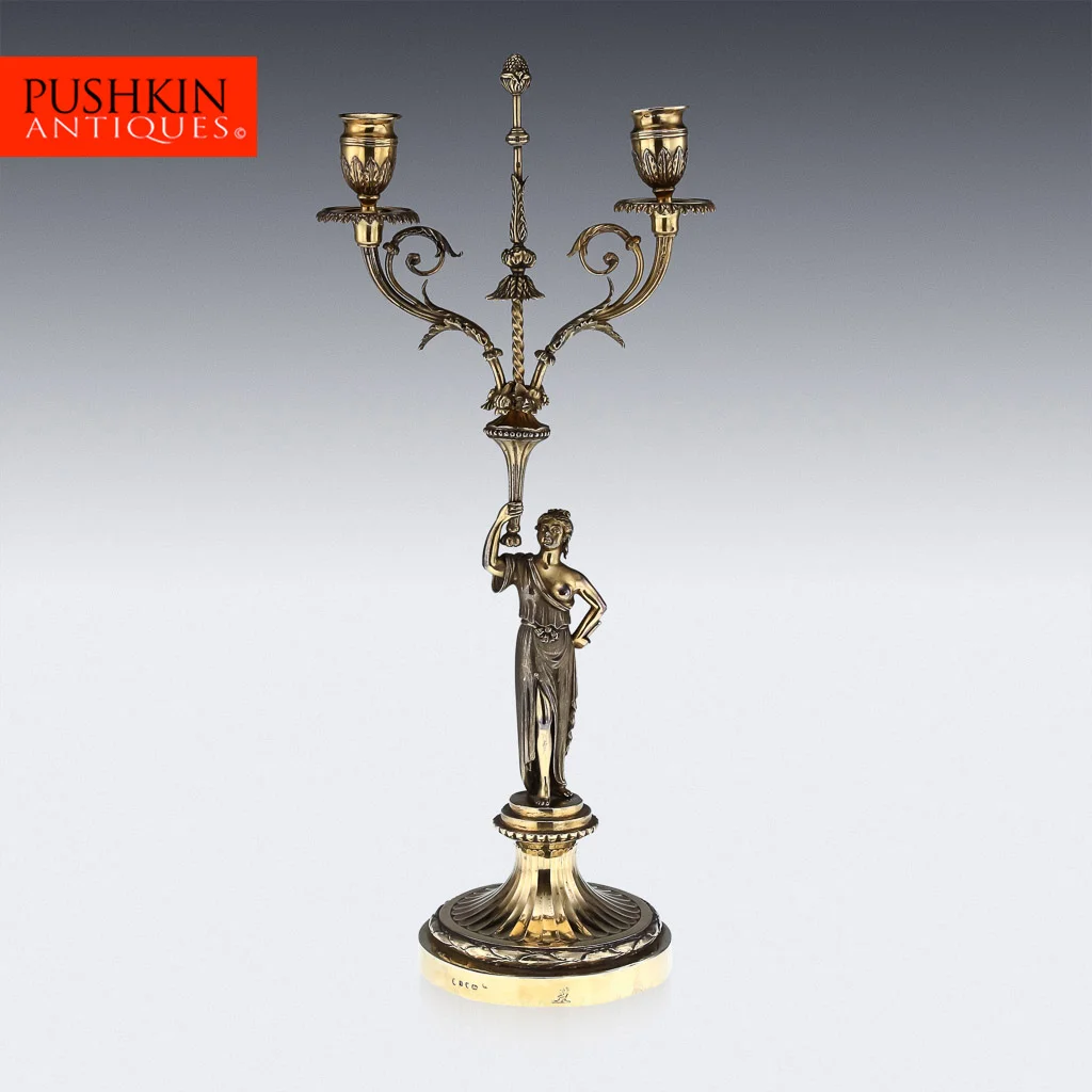 ANTIQUE 18thC RARE GEORGIAN SOLID SILVER GILT CAST FIGURAL CANDELABRA c.1791.jpg