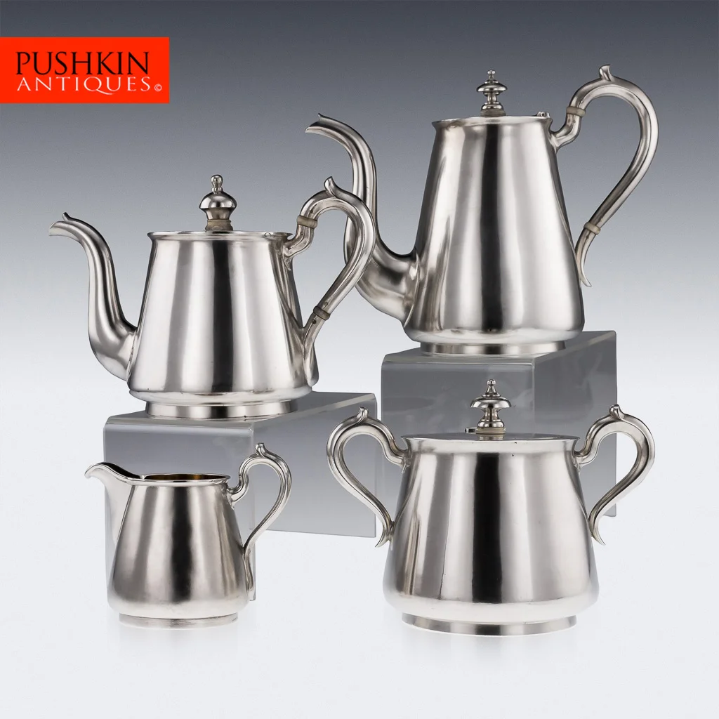 ANTIQUE 19THC IMPERIAL RUSSIAN SOLID SILVER MATCHED 4PS TEA & COFFEE SET C1872-9.jpg
