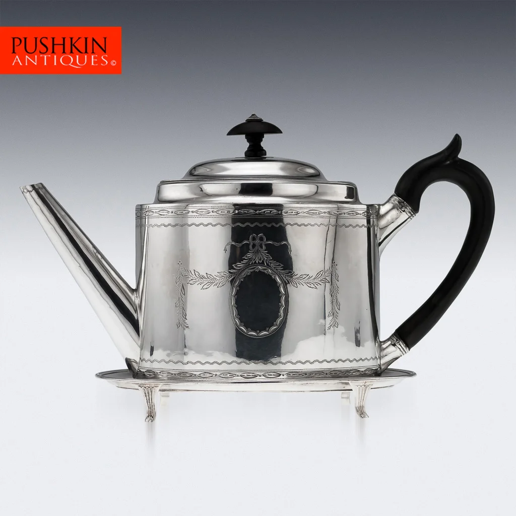 ANTIQUE 18thC GEORGIAN PETER & JONATHAN BATEMAN SOLID SILVER TEAPOT & STAND 1790.jpg