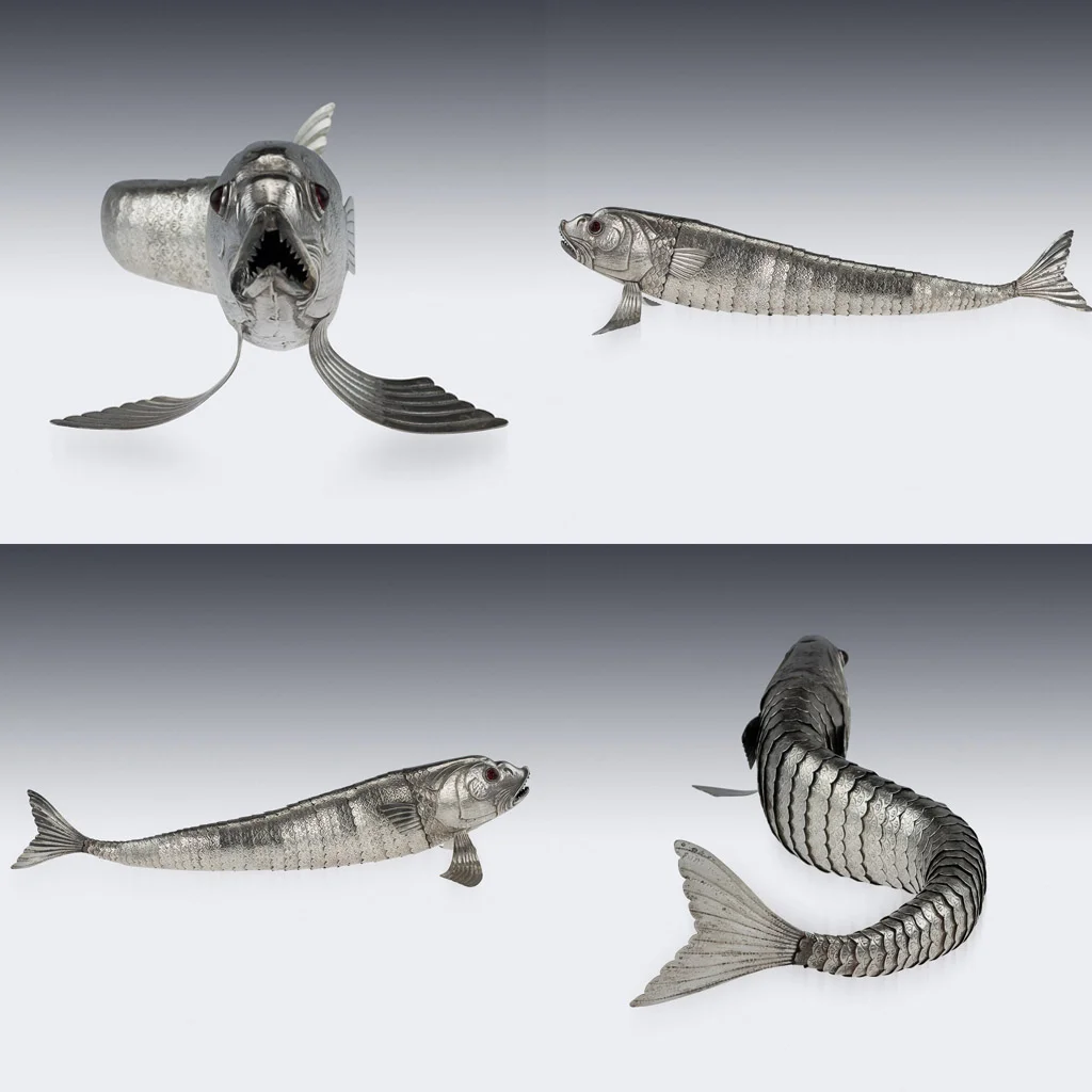 Pushkin Antiques - VINTAGE 20thC SPANISH SOLID SILVER GROUP OF ARTICULATED FISH c.1950-02.jpg