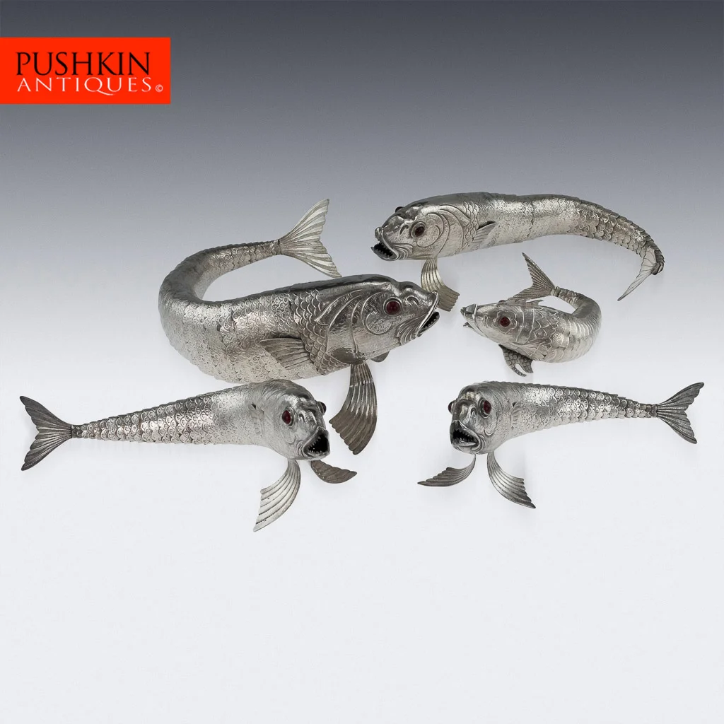 Pushkin Antiques - VINTAGE 20thC SPANISH SOLID SILVER GROUP OF ARTICULATED FISH c.1950-01.jpg