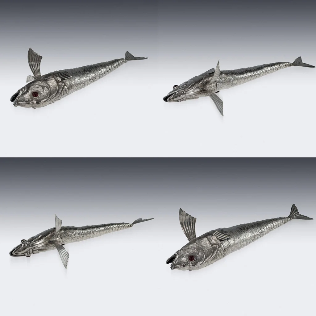 Pushkin Antiques - VINTAGE 20thC SPANISH SOLID SILVER GROUP OF ARTICULATED FISH c.1950-07.jpg