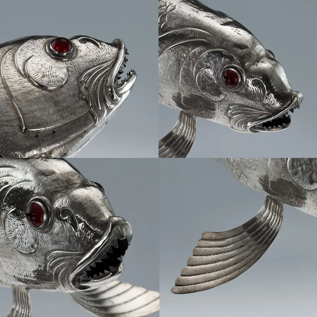 Pushkin Antiques - VINTAGE 20thC SPANISH SOLID SILVER GROUP OF ARTICULATED FISH c.1950-12.jpg