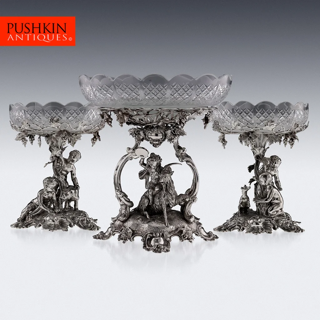 ANTIQUE 19thC VICTORIAN SOLID SILVER FIGURAL 3PS CENTERPIECE GARNITURE c.1857.jpg