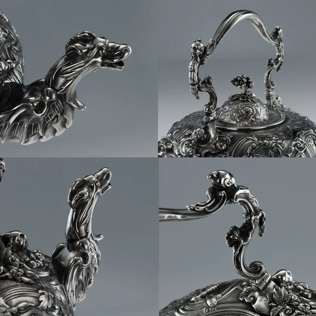 Pushkin Antiques - ANTIQUE 18thC GEORGIAN CHINOISERIE SOLID SILVER TEA KETTLE, PAUL STORR c.1829-07.jpg