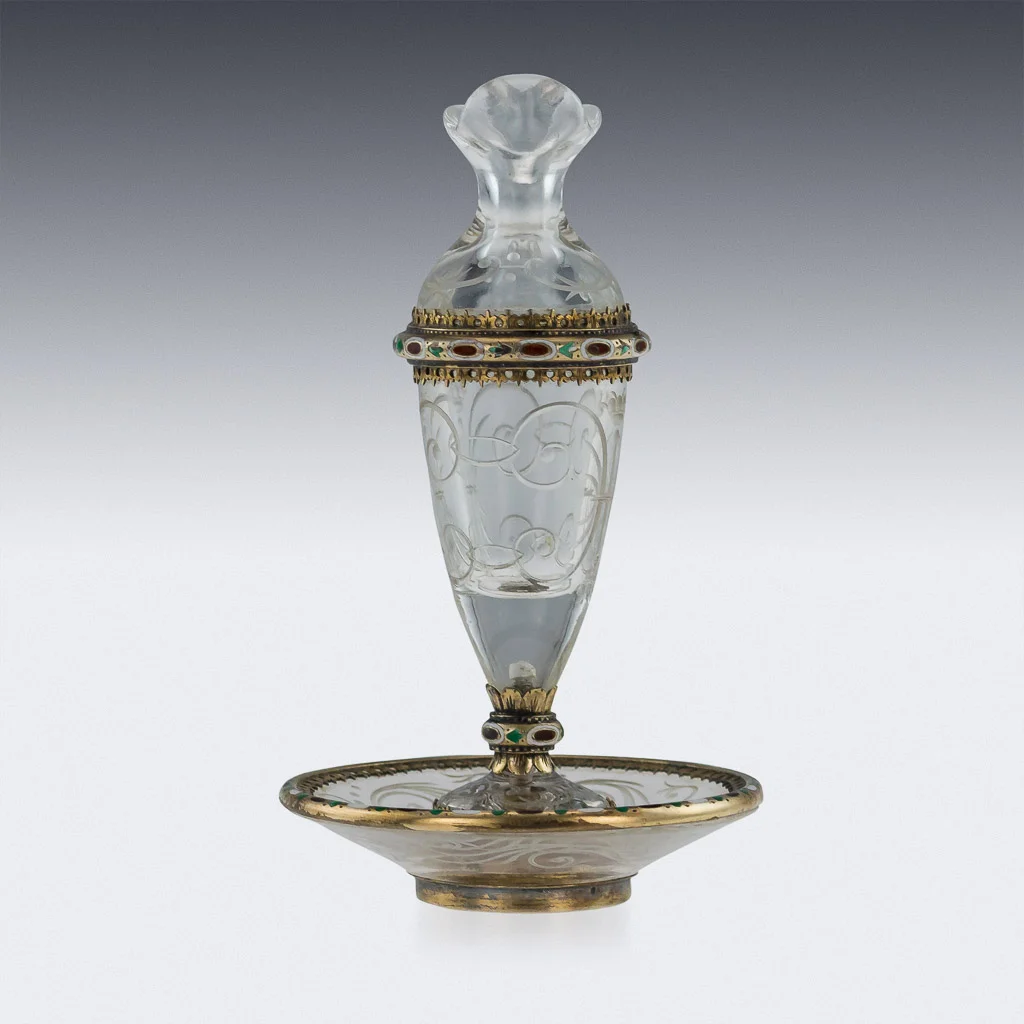 Pushkin Antiques - ANTIQUE 19thC AUSTRIAN SOLID SILVER-GILT ENAMEL, ROCK CRYSTAL EWER & STAND c1880-03.jpg