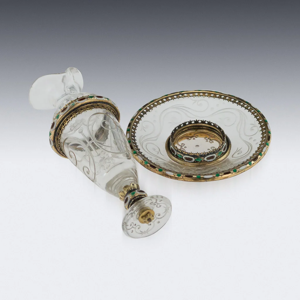 Pushkin Antiques - ANTIQUE 19thC AUSTRIAN SOLID SILVER-GILT ENAMEL, ROCK CRYSTAL EWER & STAND c1880-06.jpg