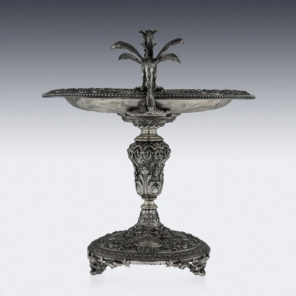 Pushkin Antiques - ANTIQUE 20thC ITALIAN SOLID SILVER IMPRESSIVE CELLINI DRAGON TAZZA c.1920-05.jpg