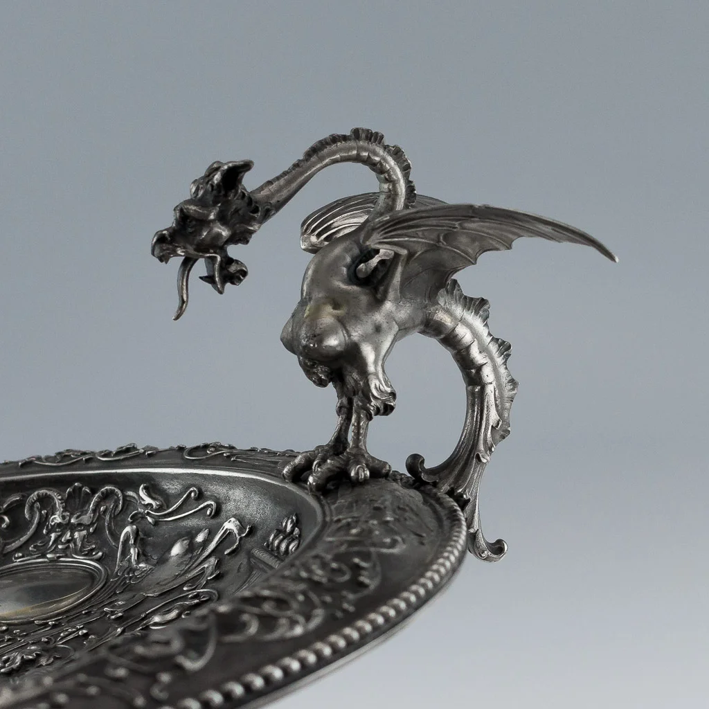 Pushkin Antiques - ANTIQUE 20thC ITALIAN SOLID SILVER IMPRESSIVE CELLINI DRAGON TAZZA c.1920-08.jpg
