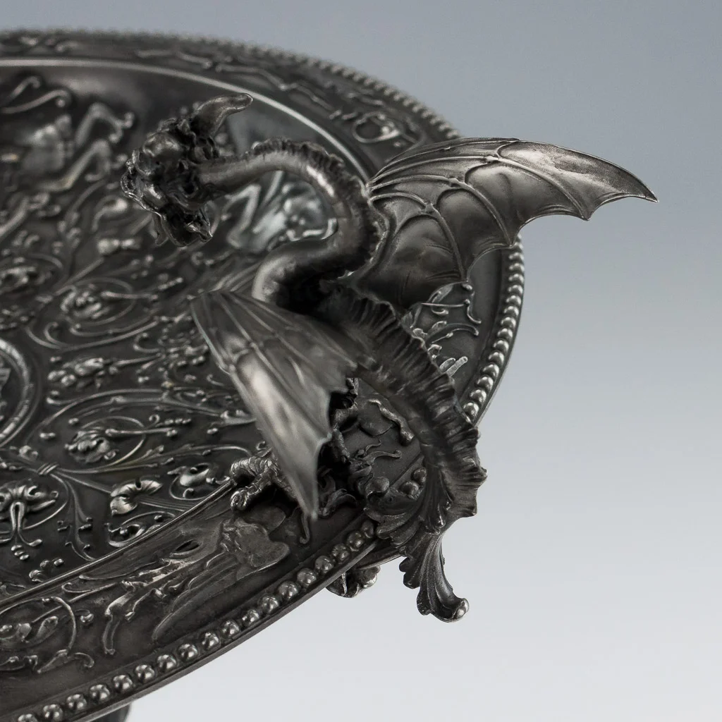Pushkin Antiques - ANTIQUE 20thC ITALIAN SOLID SILVER IMPRESSIVE CELLINI DRAGON TAZZA c.1920-10.jpg