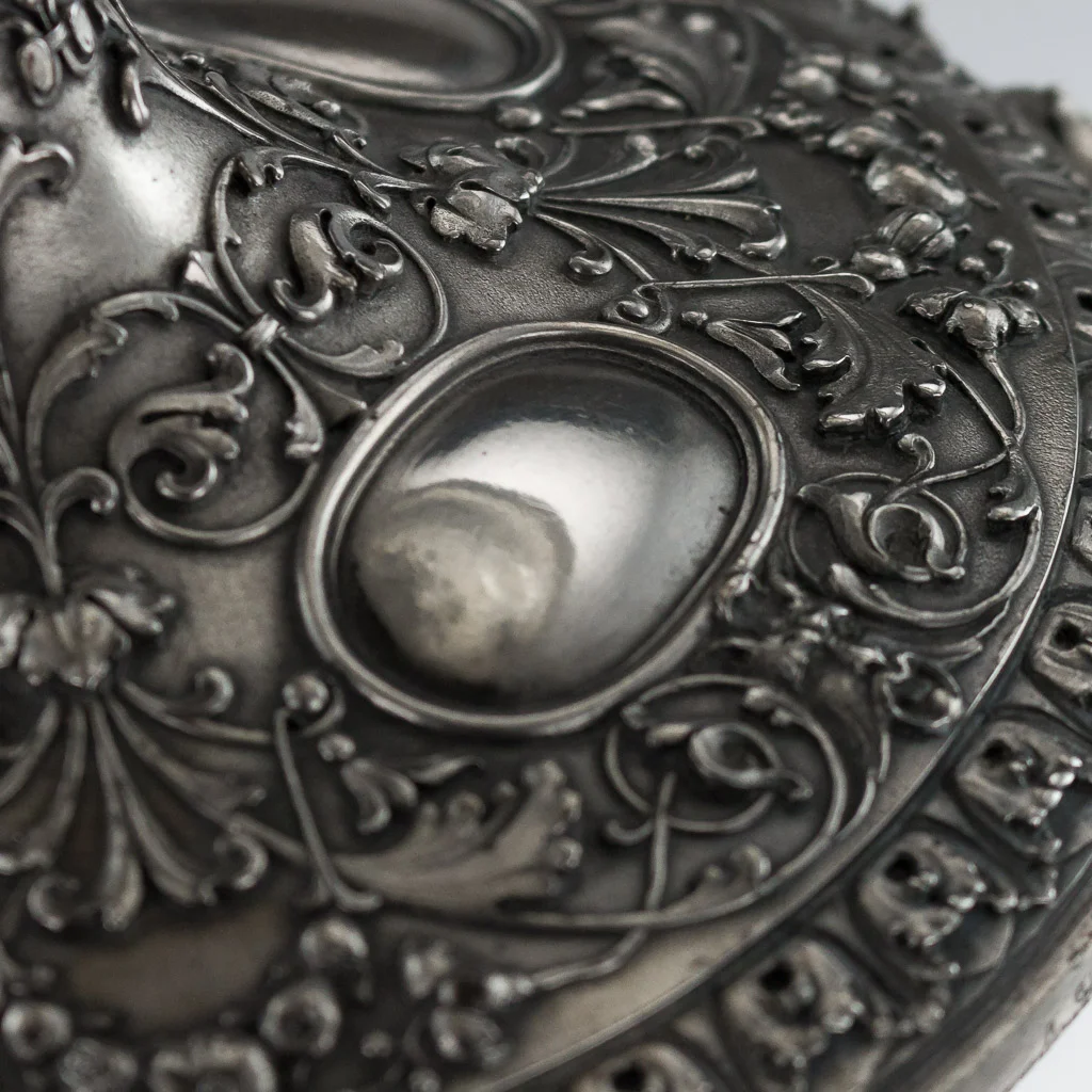 Pushkin Antiques - ANTIQUE 20thC ITALIAN SOLID SILVER IMPRESSIVE CELLINI DRAGON TAZZA c.1920-19.jpg