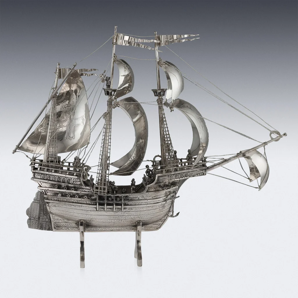 Pushkin Antiques - ANTIQUE 20thC SPANISH SOLID SILVER IMPRESSIVE LARGE NEFF GALLEON SHIP c.1900-03.jpg