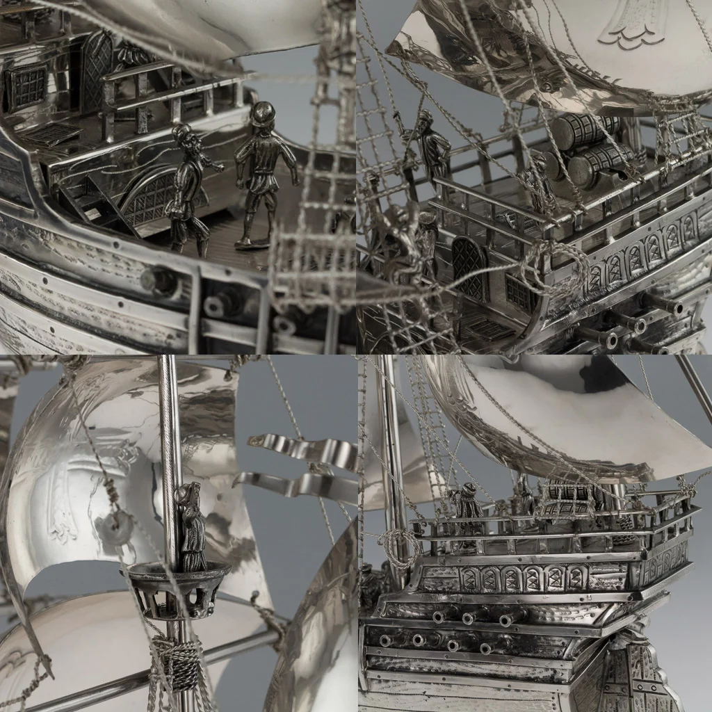 Pushkin Antiques - ANTIQUE 20thC SPANISH SOLID SILVER IMPRESSIVE LARGE NEFF GALLEON SHIP c.1900-08.jpg