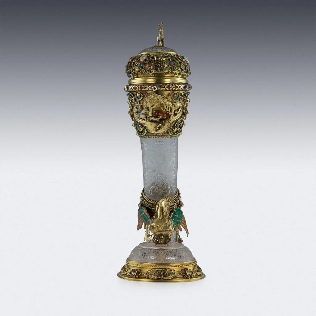Pushkin Antiques - ANTIQUE 19thC AUSTRIAN SILVER GILT, ROCK CRYSTAL & ENAMEL HUNTING HORN c.1890-04.jpg