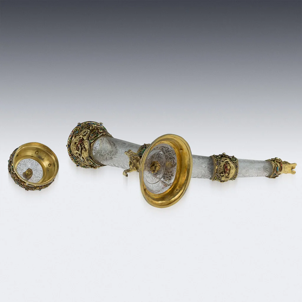 Pushkin Antiques - ANTIQUE 19thC AUSTRIAN SILVER GILT, ROCK CRYSTAL & ENAMEL HUNTING HORN c.1890-05.jpg