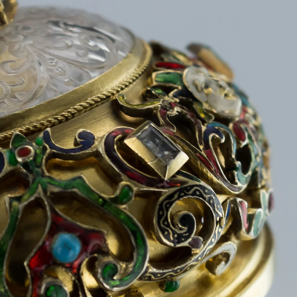 Pushkin Antiques - ANTIQUE 19thC AUSTRIAN SILVER GILT, ROCK CRYSTAL & ENAMEL HUNTING HORN c.1890-10.jpg
