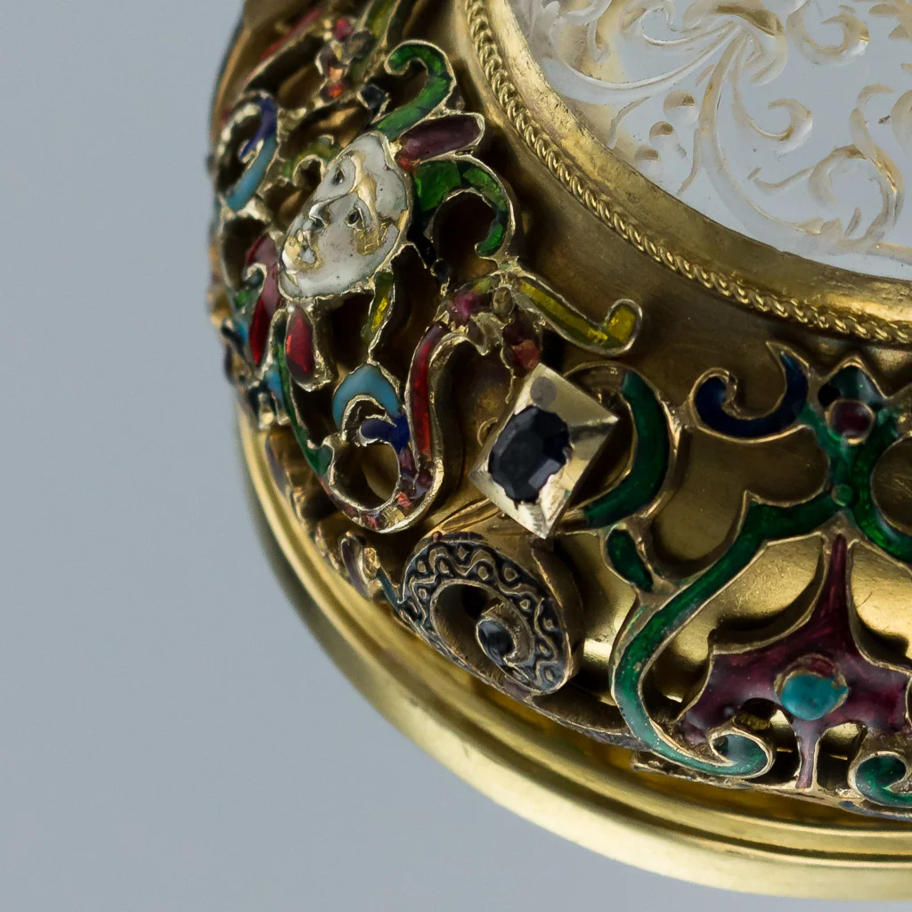 Pushkin Antiques - ANTIQUE 19thC AUSTRIAN SILVER GILT, ROCK CRYSTAL & ENAMEL HUNTING HORN c.1890-12.jpg