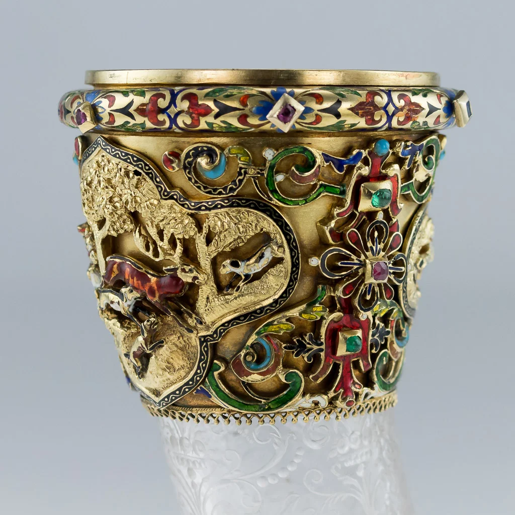 Pushkin Antiques - ANTIQUE 19thC AUSTRIAN SILVER GILT, ROCK CRYSTAL & ENAMEL HUNTING HORN c.1890-13.jpg