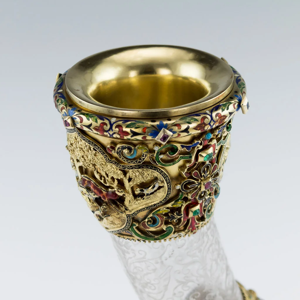 Pushkin Antiques - ANTIQUE 19thC AUSTRIAN SILVER GILT, ROCK CRYSTAL & ENAMEL HUNTING HORN c.1890-14.jpg