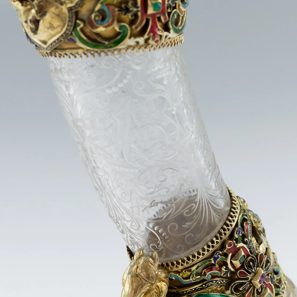 Pushkin Antiques - ANTIQUE 19thC AUSTRIAN SILVER GILT, ROCK CRYSTAL & ENAMEL HUNTING HORN c.1890-15.jpg