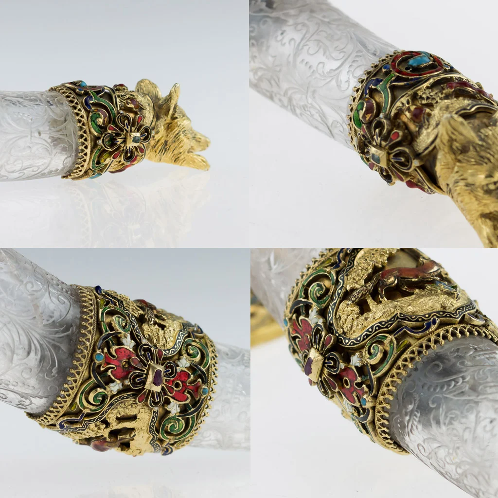 Pushkin Antiques - ANTIQUE 19thC AUSTRIAN SILVER GILT, ROCK CRYSTAL & ENAMEL HUNTING HORN c.1890-23.jpg
