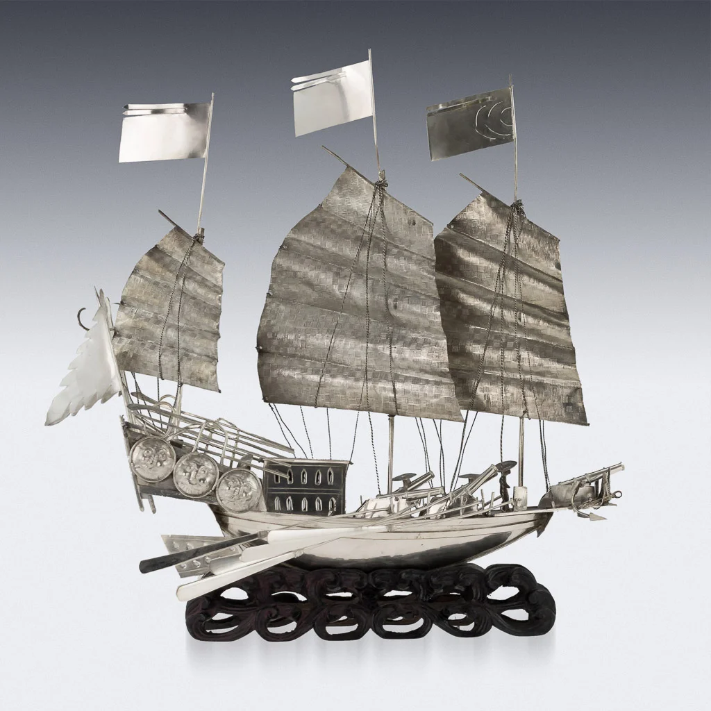 Pushkin Antiques - ANTIQUE 19thC CHINESE SOLID SILVER WAR JUNK BOAT, WO LONG, CANTON c.1880-03.jpg