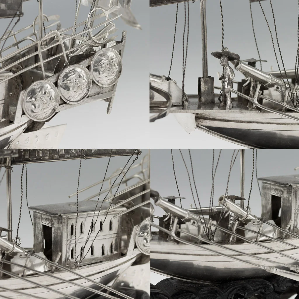 Pushkin Antiques - ANTIQUE 19thC CHINESE SOLID SILVER WAR JUNK BOAT, WO LONG, CANTON c.1880-08.jpg