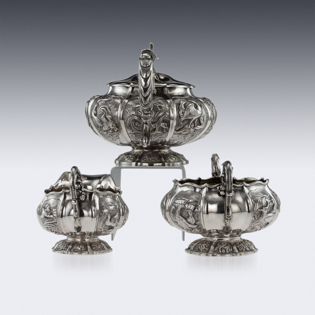 Pushkin Antiques - ANTIQUE 19thC REGENCY SOLID SILVER 3 PIECE PHEASANT TEA SET, LONDON c.1824-02.jpg