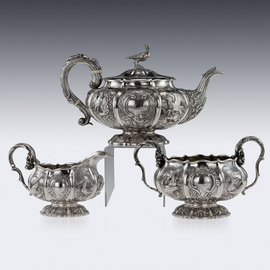 Pushkin Antiques - ANTIQUE 19thC REGENCY SOLID SILVER 3 PIECE PHEASANT TEA SET, LONDON c.1824-03.jpg