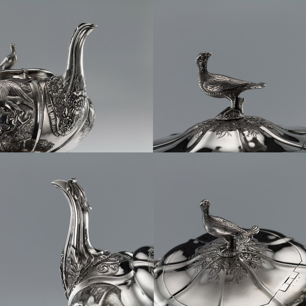 Pushkin Antiques - ANTIQUE 19thC REGENCY SOLID SILVER 3 PIECE PHEASANT TEA SET, LONDON c.1824-07.jpg