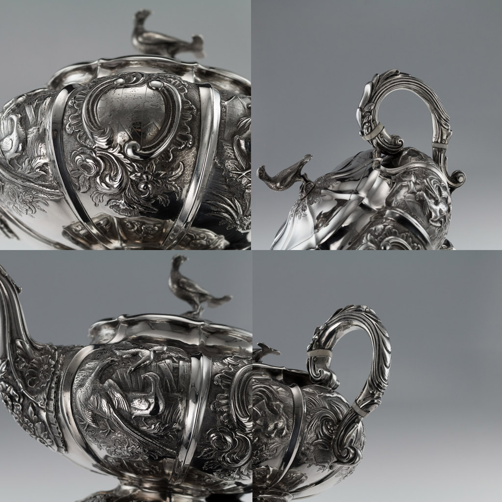 Pushkin Antiques - ANTIQUE 19thC REGENCY SOLID SILVER 3 PIECE PHEASANT TEA SET, LONDON c.1824-08.jpg