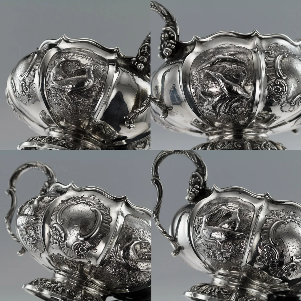 Pushkin Antiques - ANTIQUE 19thC REGENCY SOLID SILVER 3 PIECE PHEASANT TEA SET, LONDON c.1824-12.jpg