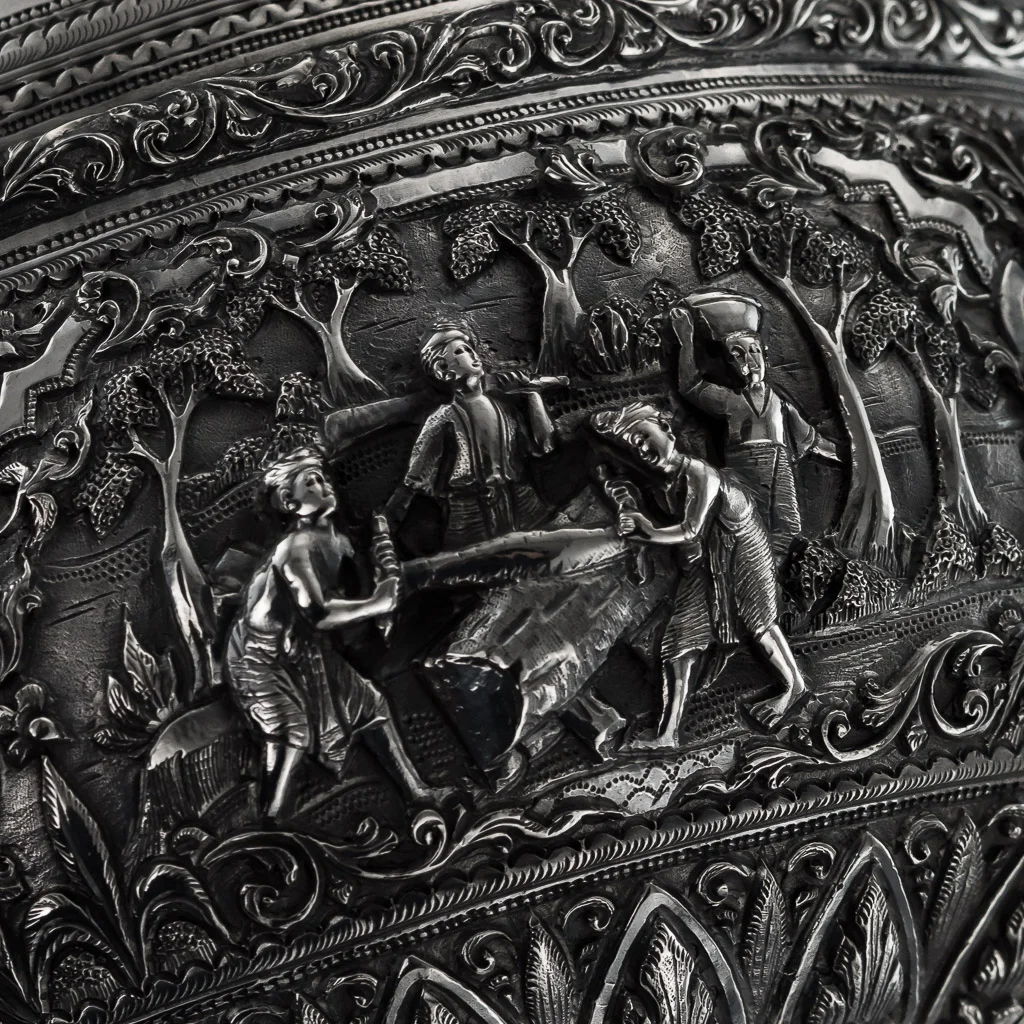 Pushkin Antiques - ANTIQUE 19thC BURMESE SOLID SILVER THABEIK BOWL, RANGOON c.1880 - 11.jpg