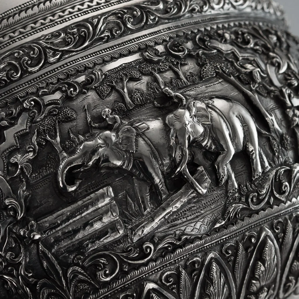 Pushkin Antiques - ANTIQUE 19thC BURMESE SOLID SILVER THABEIK BOWL, RANGOON c.1880 - 12.jpg