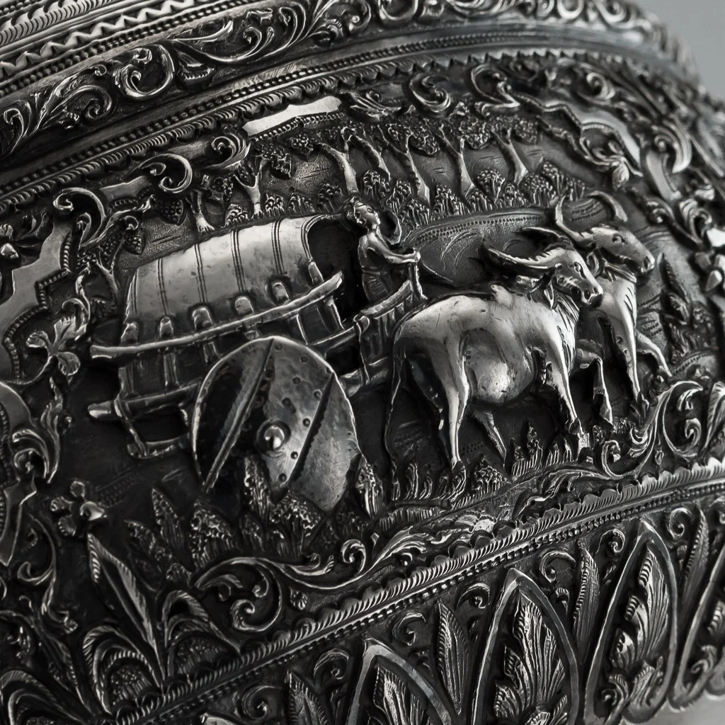 Pushkin Antiques - ANTIQUE 19thC BURMESE SOLID SILVER THABEIK BOWL, RANGOON c.1880 - 16.jpg