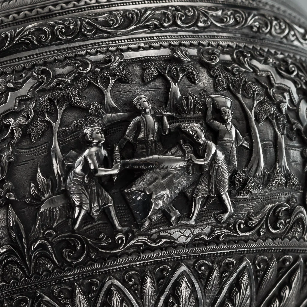 Pushkin Antiques - ANTIQUE 19thC BURMESE SOLID SILVER THABEIK BOWL, RANGOON c.1880 - 17.jpg