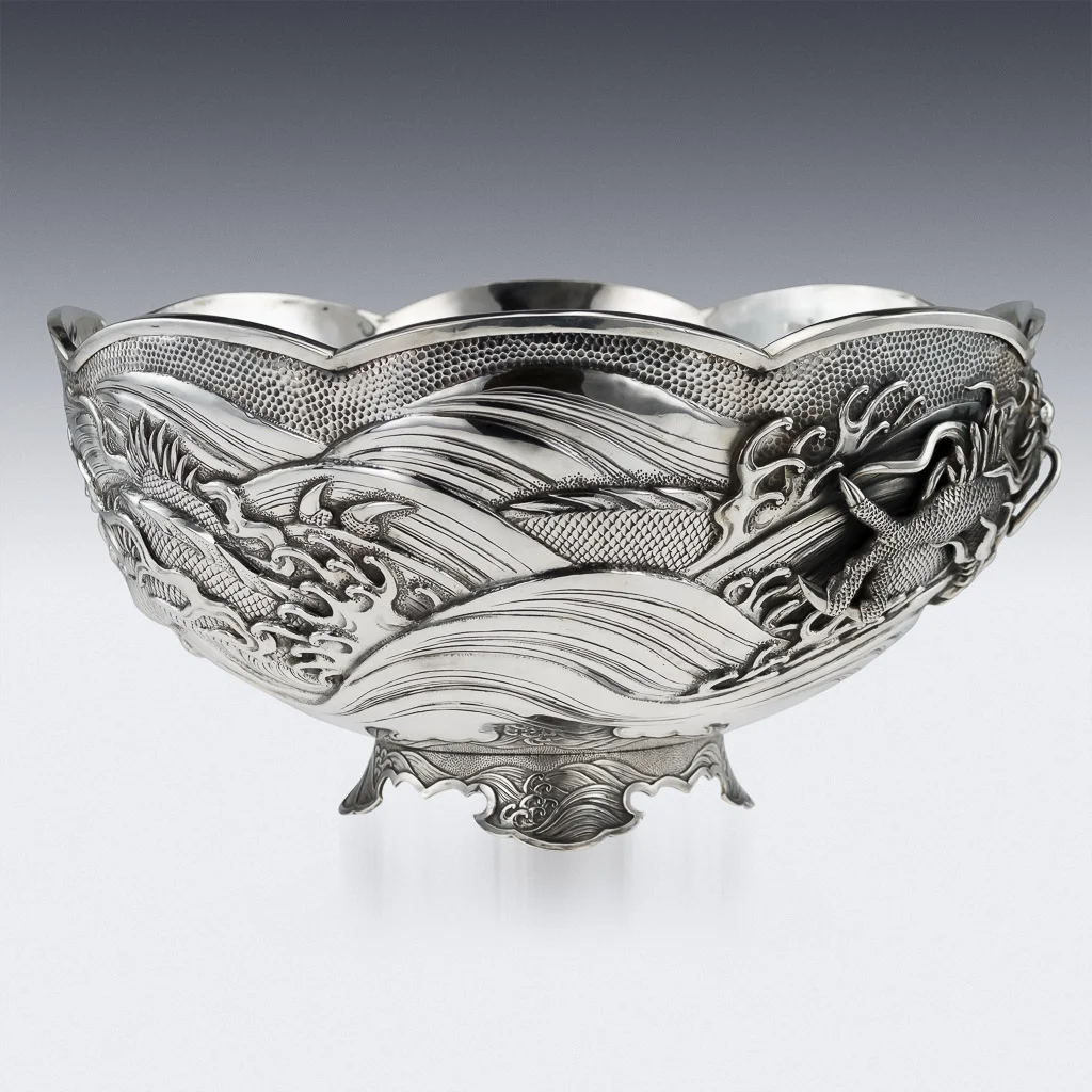 PUSHKIN ANTIQUES - ANTIQUE 19thC JAPANESE MEIJI PERIOD SOLID SILVER MASSIVE DRAGON BOWL c.1890 - 04.jpg