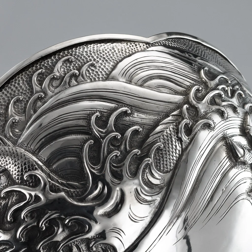 PUSHKIN ANTIQUES - ANTIQUE 19thC JAPANESE MEIJI PERIOD SOLID SILVER MASSIVE DRAGON BOWL c.1890 - 14.jpg