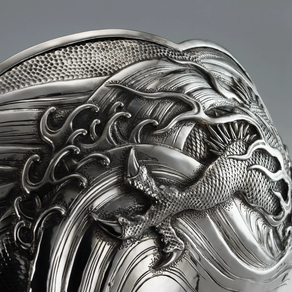 PUSHKIN ANTIQUES - ANTIQUE 19thC JAPANESE MEIJI PERIOD SOLID SILVER MASSIVE DRAGON BOWL c.1890 - 15.jpg
