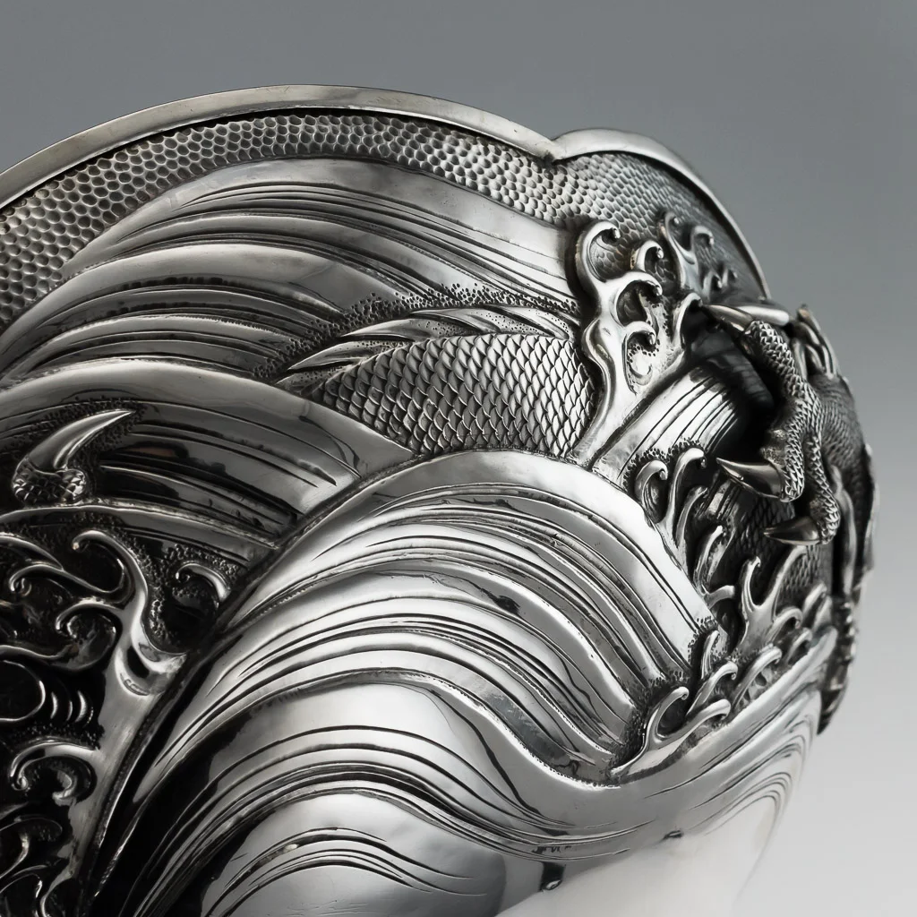 PUSHKIN ANTIQUES - ANTIQUE 19thC JAPANESE MEIJI PERIOD SOLID SILVER MASSIVE DRAGON BOWL c.1890 - 17.jpg