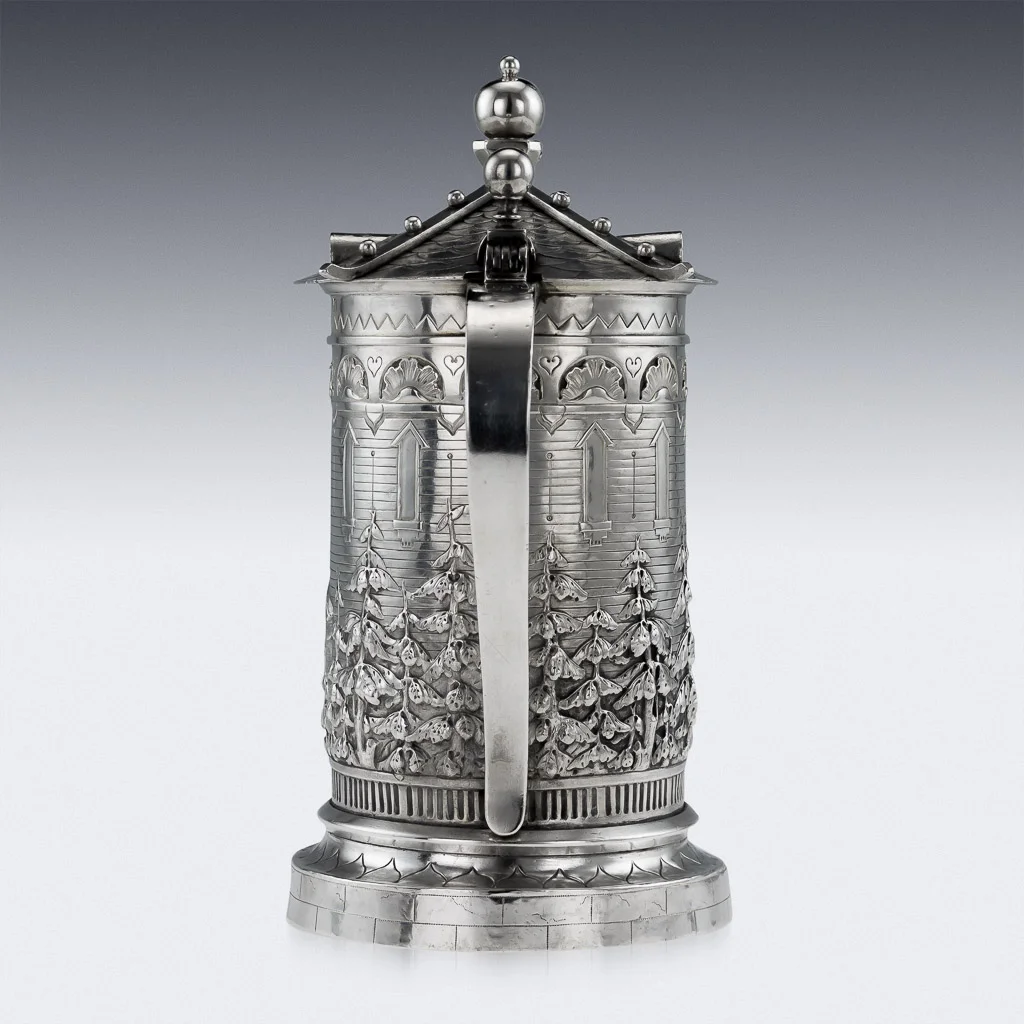 PUSHKIN ANTIQUES - ANTIQUE 19thC RUSSIAN TROMPE L'OEIL HOUSE SOLID SILVER TANKARD, MOSCOW c.1871 - 02.jpg