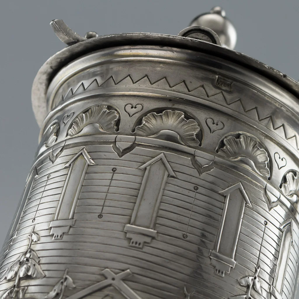 PUSHKIN ANTIQUES - ANTIQUE 19thC RUSSIAN TROMPE L'OEIL HOUSE SOLID SILVER TANKARD, MOSCOW c.1871 - 15.jpg