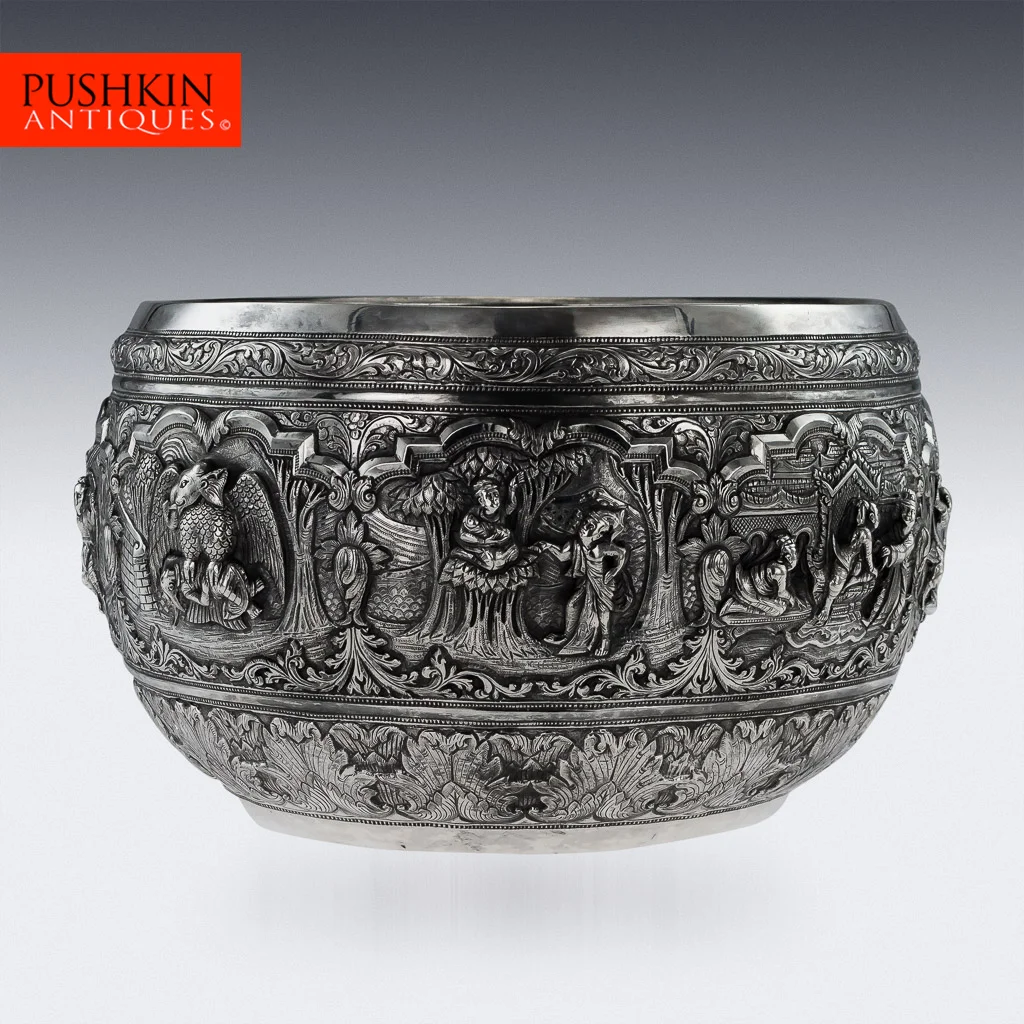 PUSHKIN ANTIQUES - ANTIQUE 19thC EXCEPTIONAL BURMESE SOLID SILVER THABEIK BOWL, RANGOON c.1880 - 02.jpg