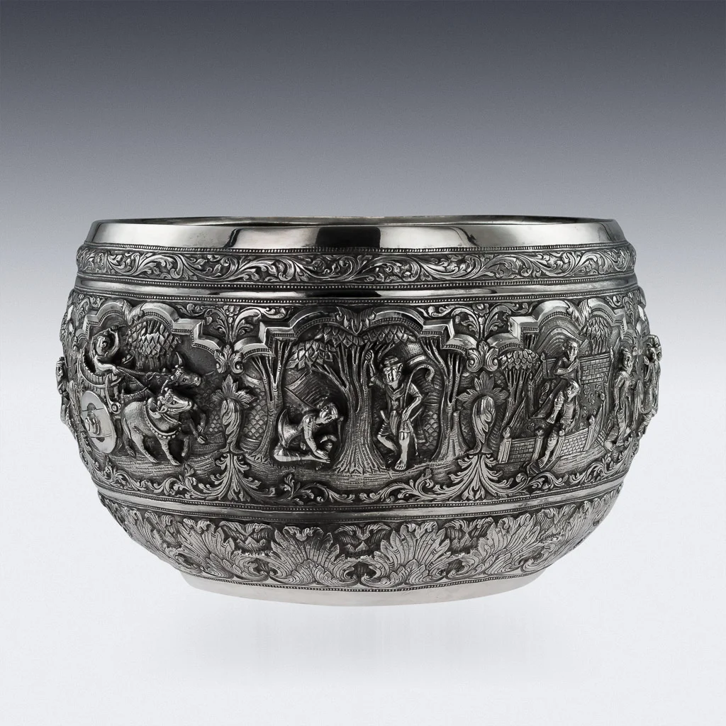PUSHKIN ANTIQUES - ANTIQUE 19thC EXCEPTIONAL BURMESE SOLID SILVER THABEIK BOWL, RANGOON c.1880 - 04.jpg